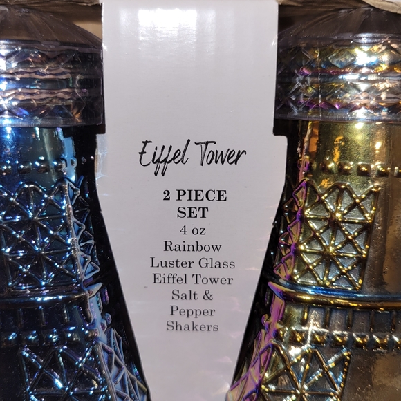 2 Piece 4 OZ Eiffel Tower Rainbow Luster Glass Salt And Pepper Shaker Set New - Picture 2 of 4